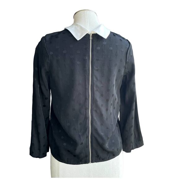 Women's Zara Black Polka Dot White Collared Blouse Zip Back Cropped‎ Top Medium - Picture 4 of 10